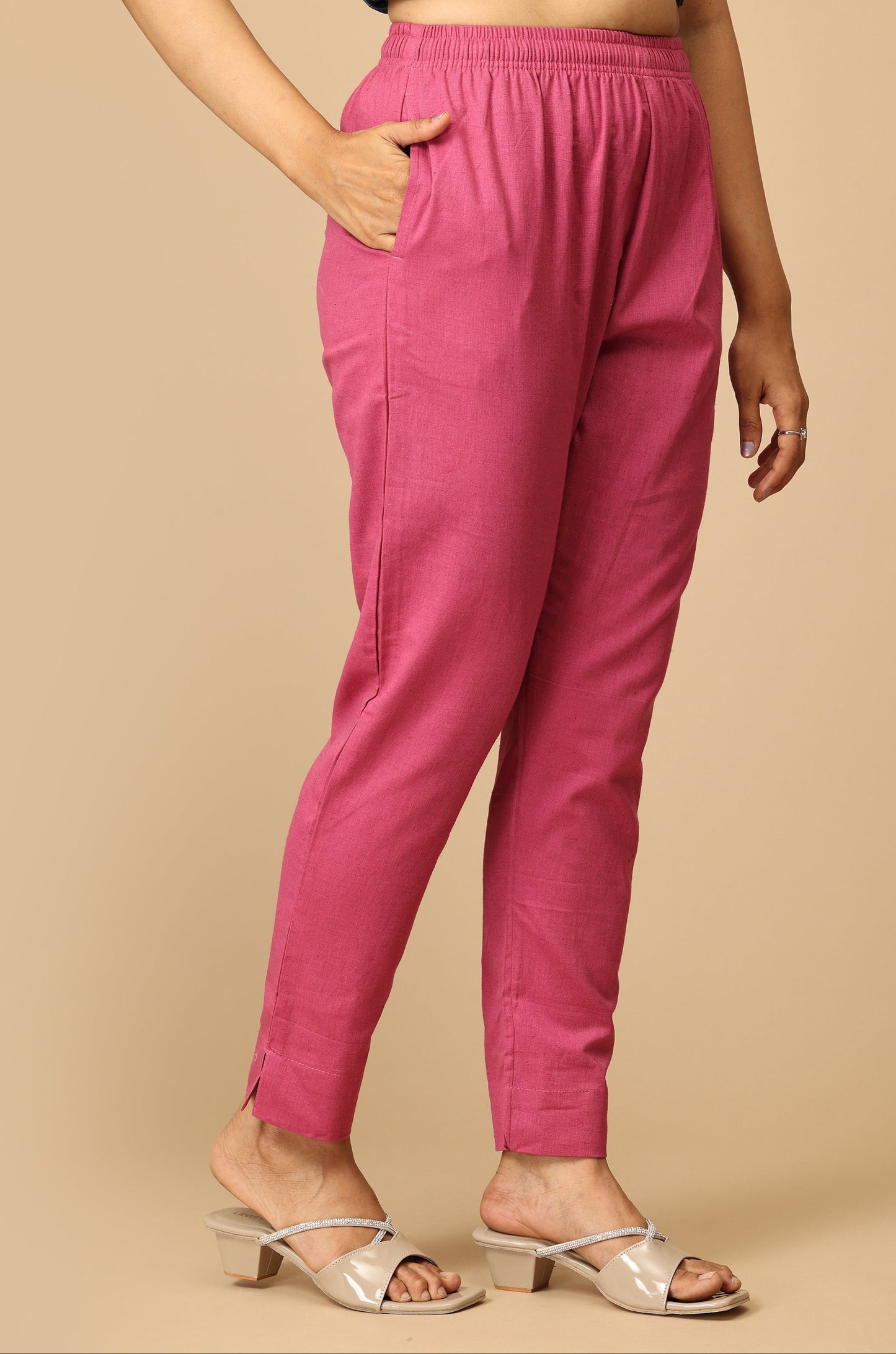 Mauve Cotton Trouser Fit with Drawstring Cigarette Pant