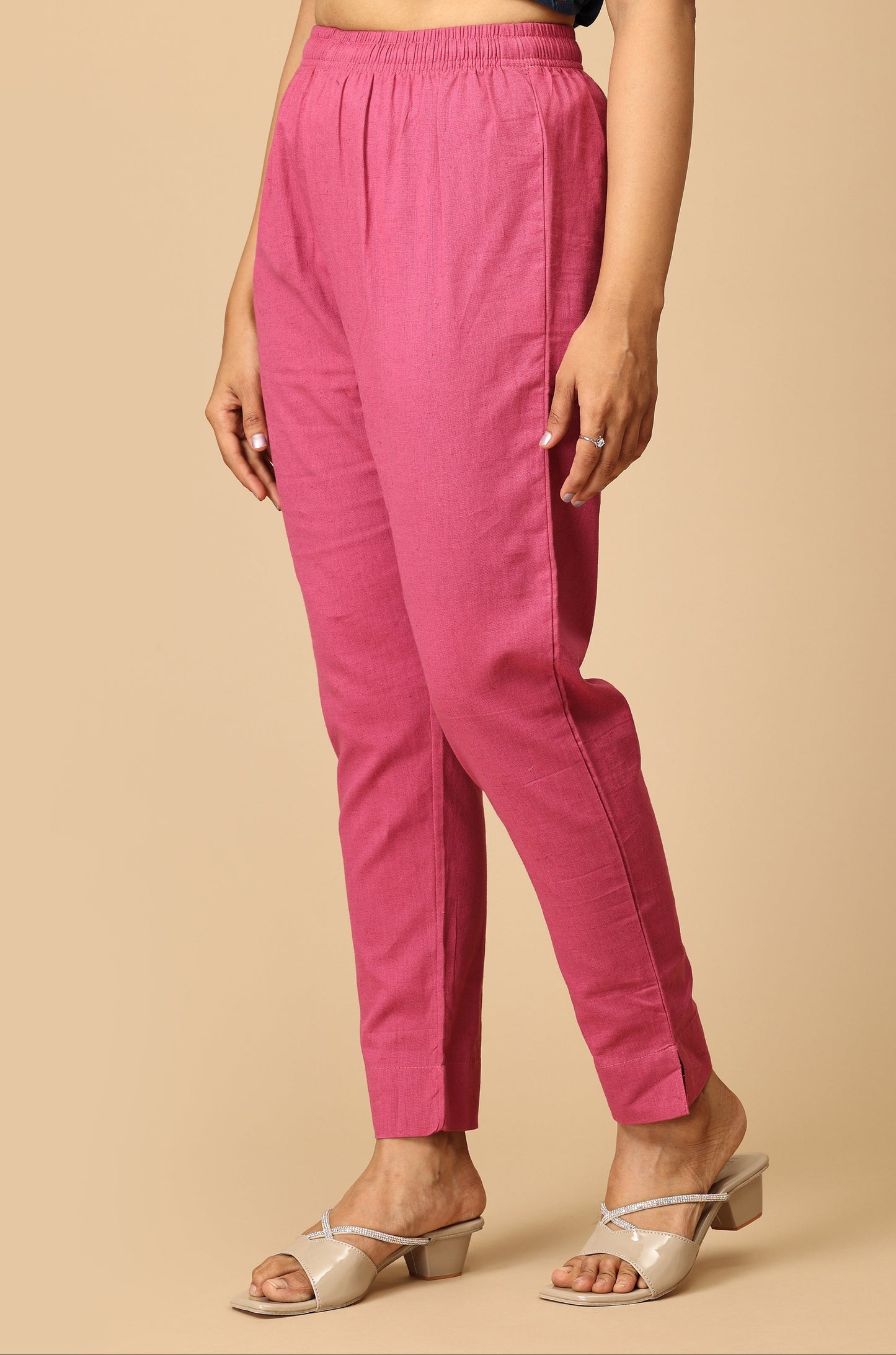 Mauve Cotton Trouser Fit with Drawstring Cigarette Pant