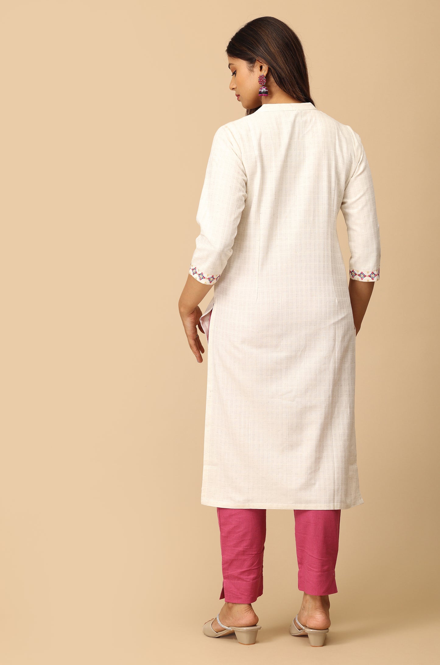 Off White Viscose Embroidery Kurti