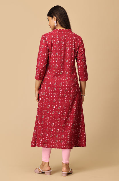 Dark Fuchsia Rayon Slub A Line Kurti