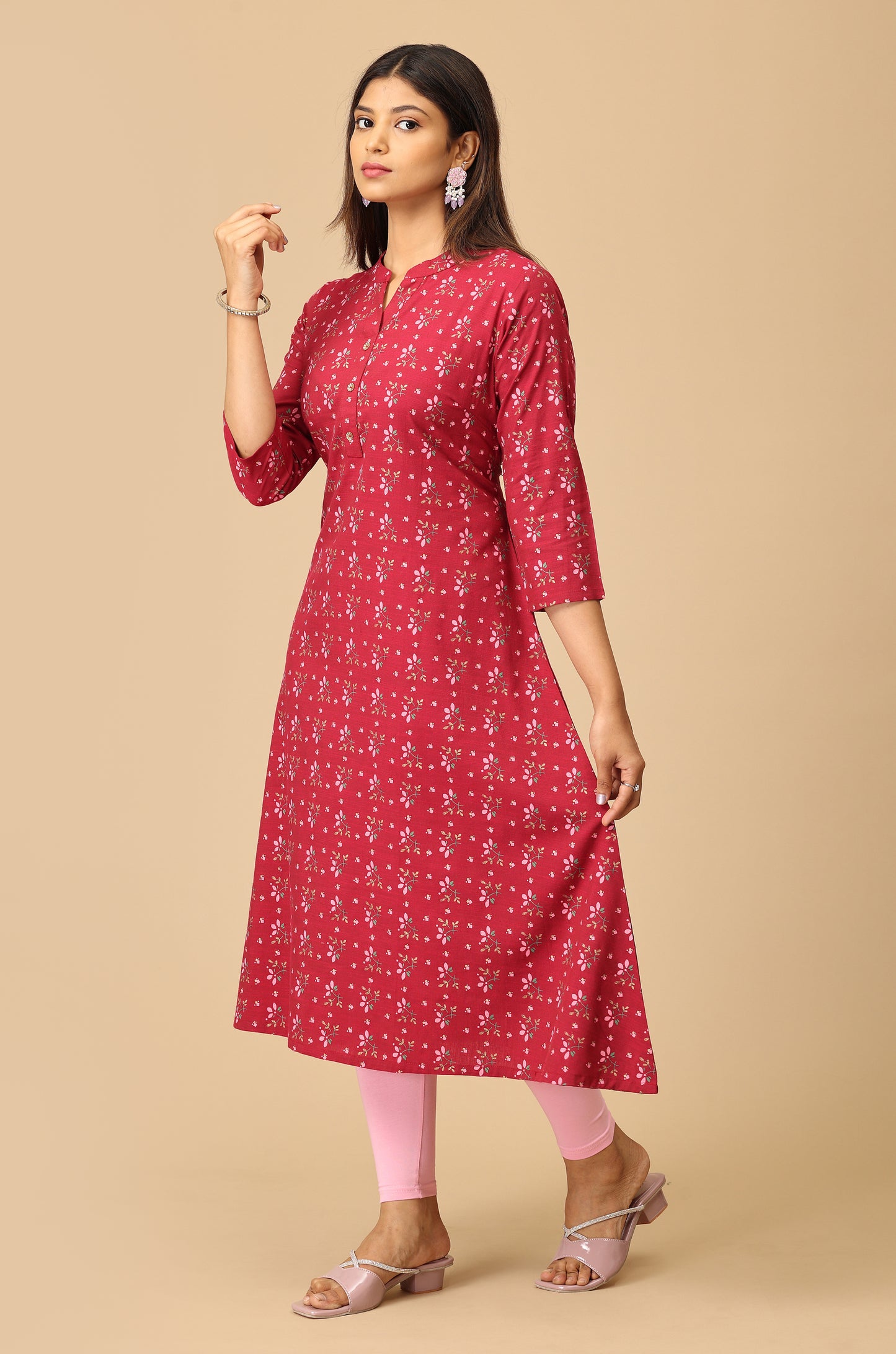 Dark Fuchsia Rayon Slub A Line Kurti