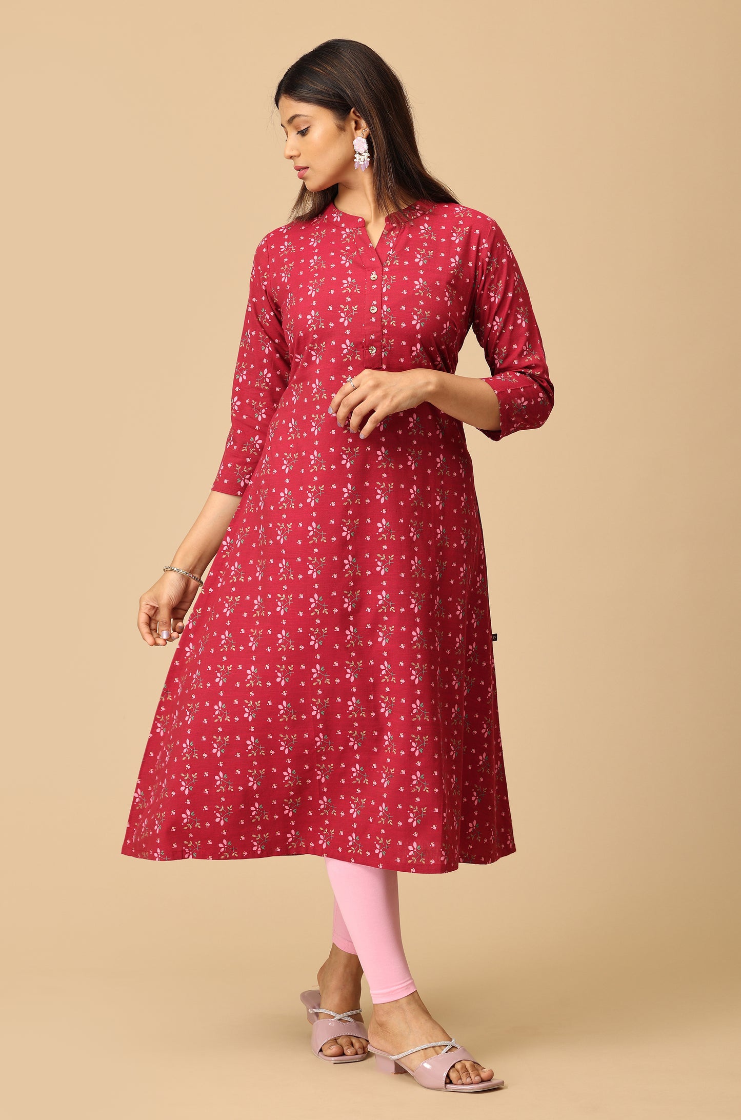 Dark Fuchsia Rayon Slub A Line Kurti