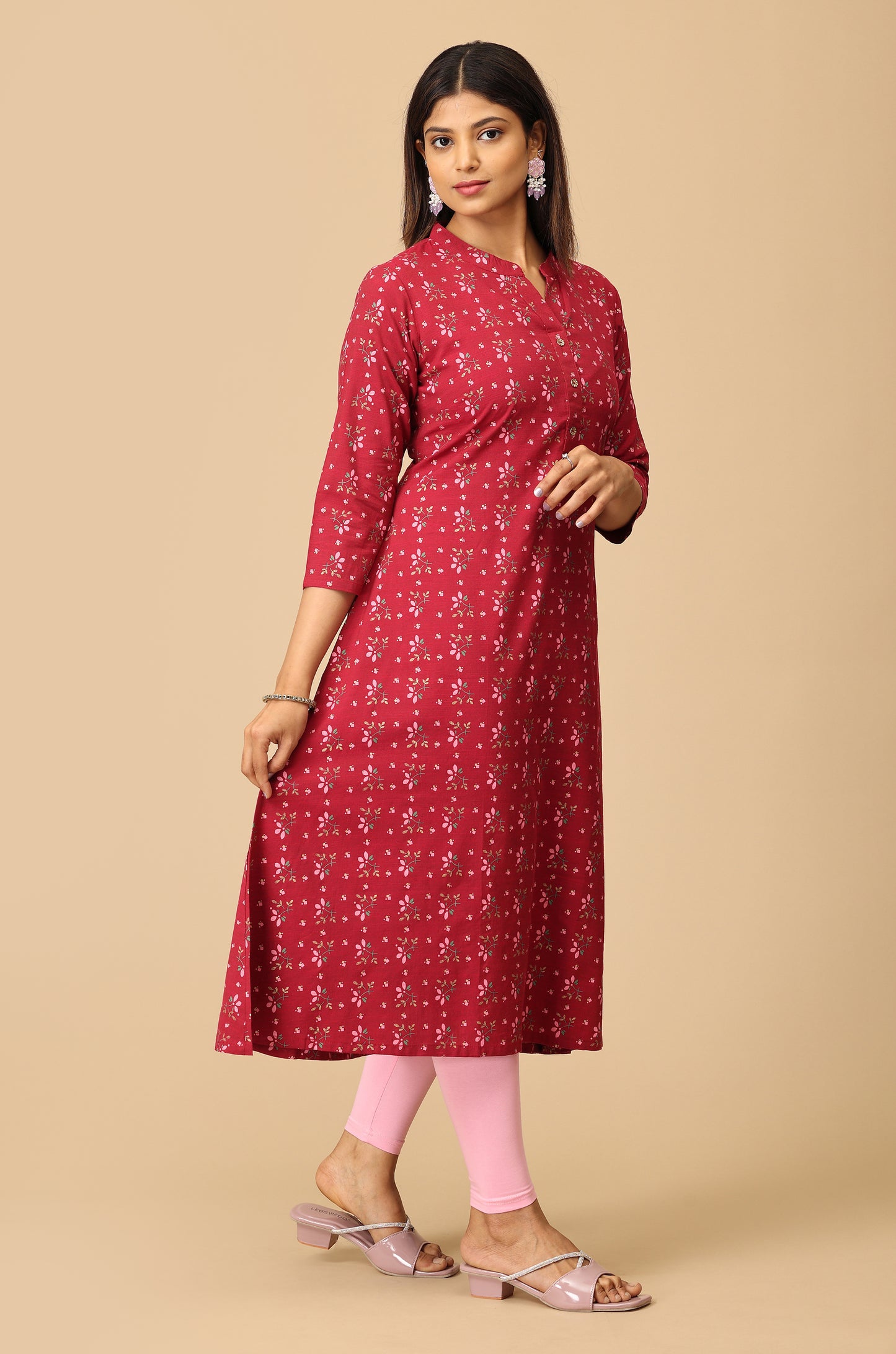 Dark Fuchsia Rayon Slub A Line Kurti
