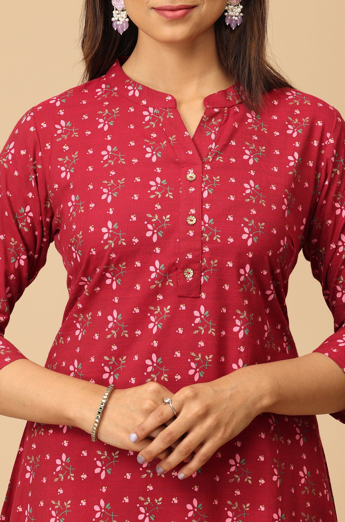 Dark Fuchsia Rayon Slub A Line Kurti