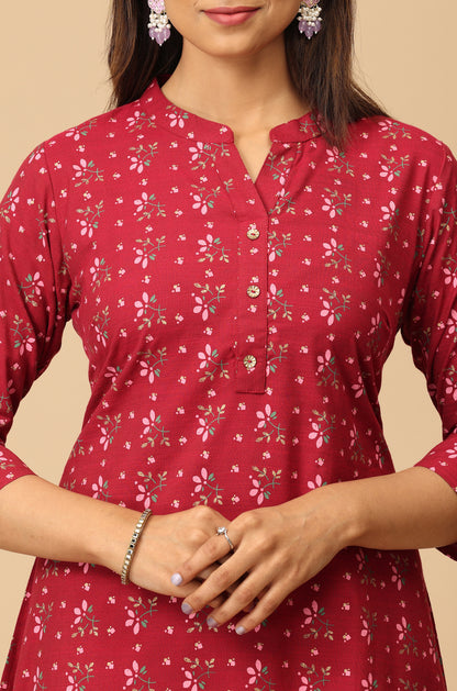 Dark Fuchsia Rayon Slub A Line Kurti