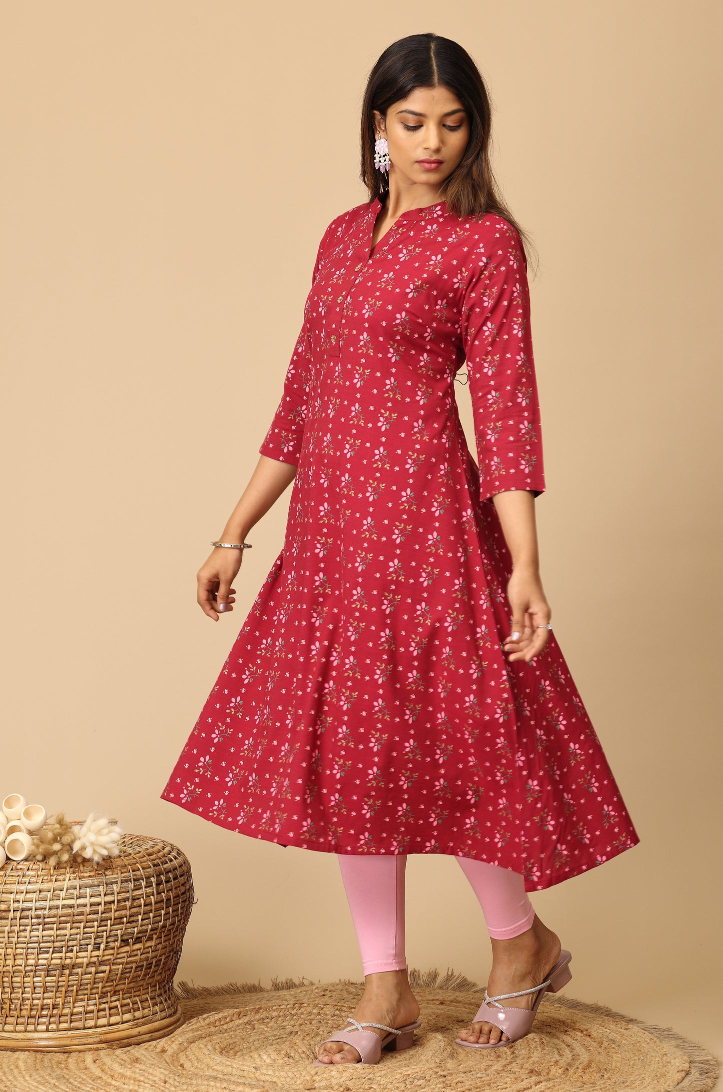 Dark Fuchsia Rayon Slub A Line Kurti