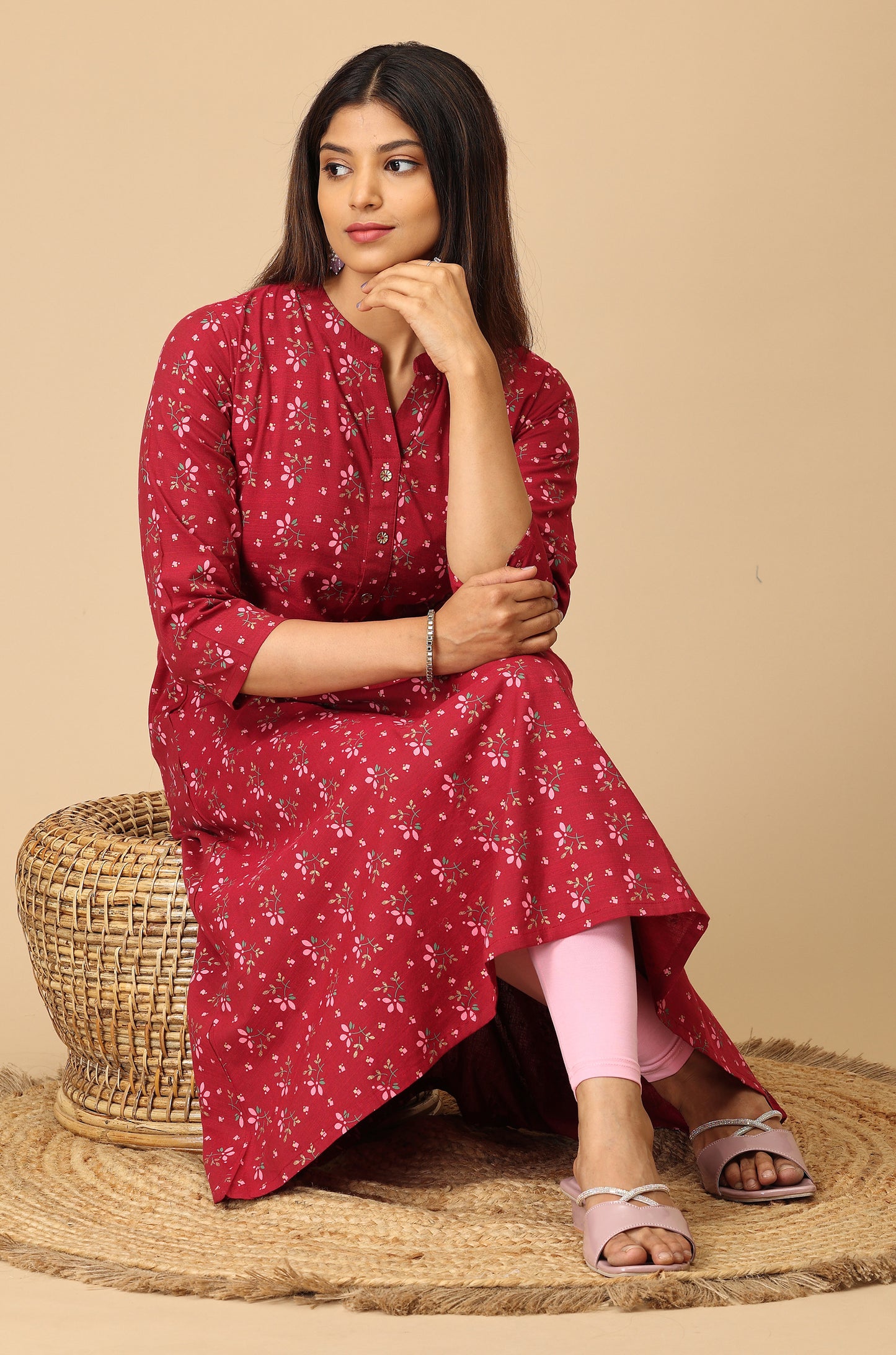 Dark Fuchsia Rayon Slub A Line Kurti