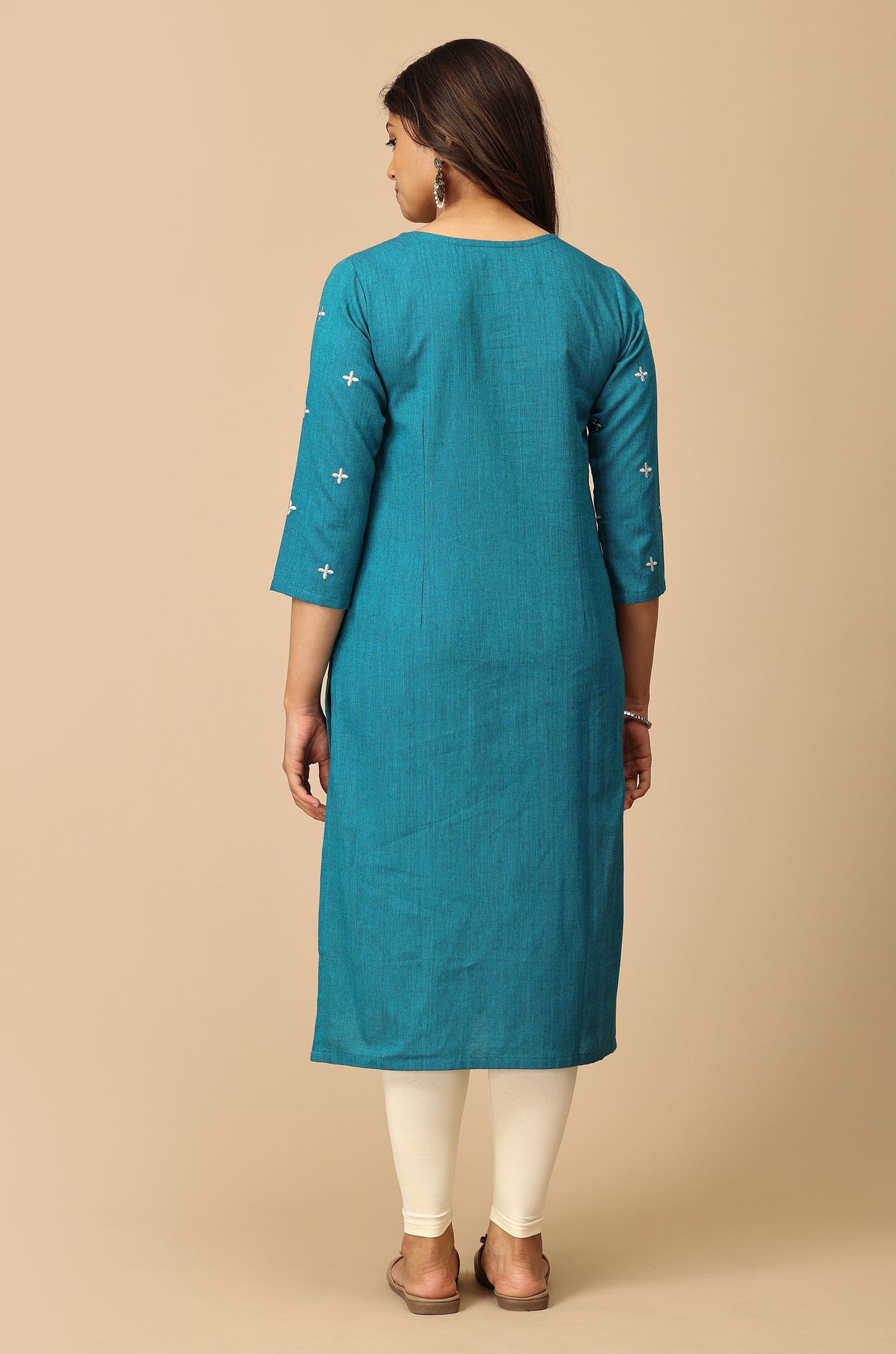Steel Blue Khadi All Over Embroidery Kurti
