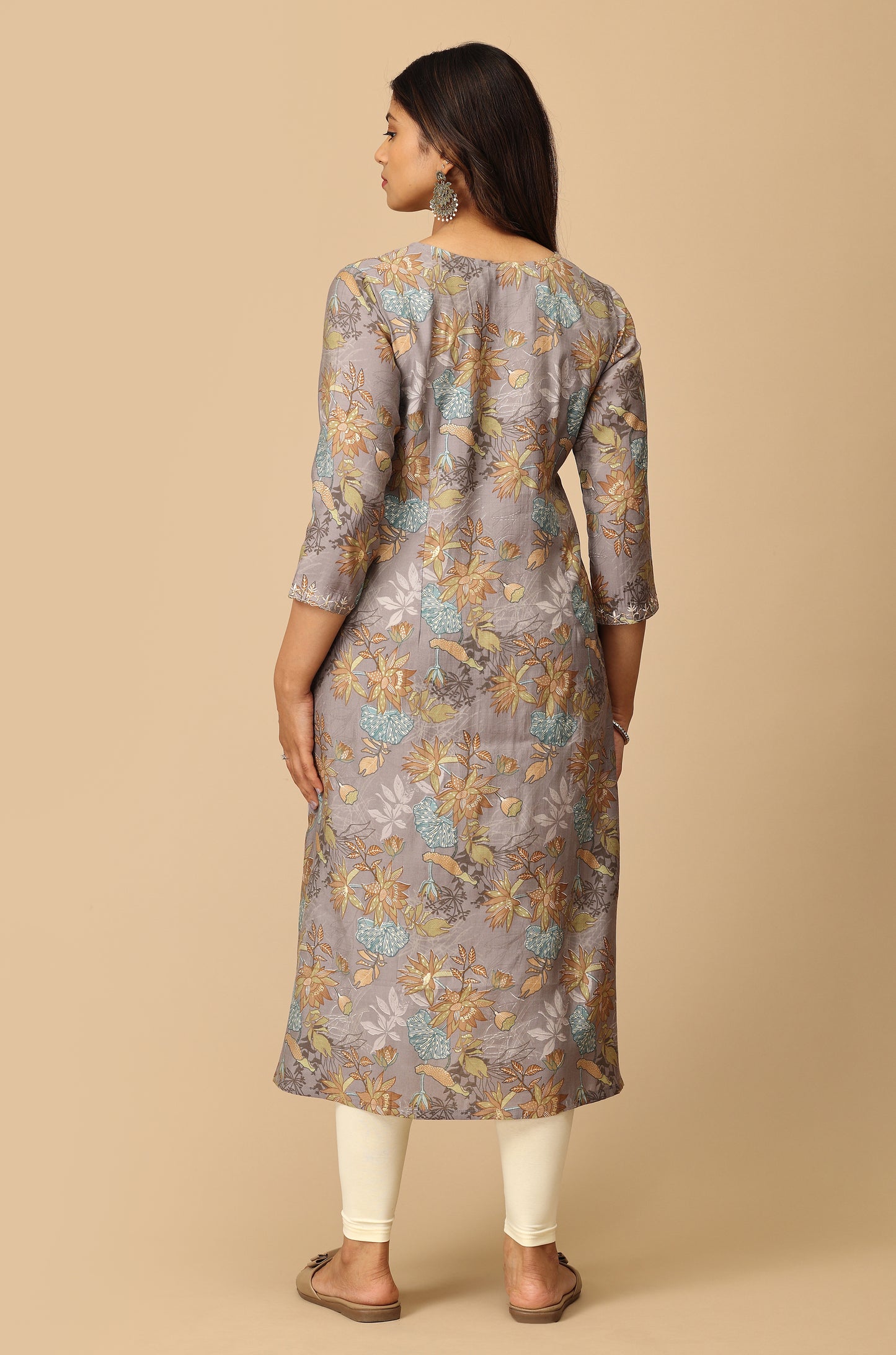 Grey Modal Printed & Embroidery Kurti