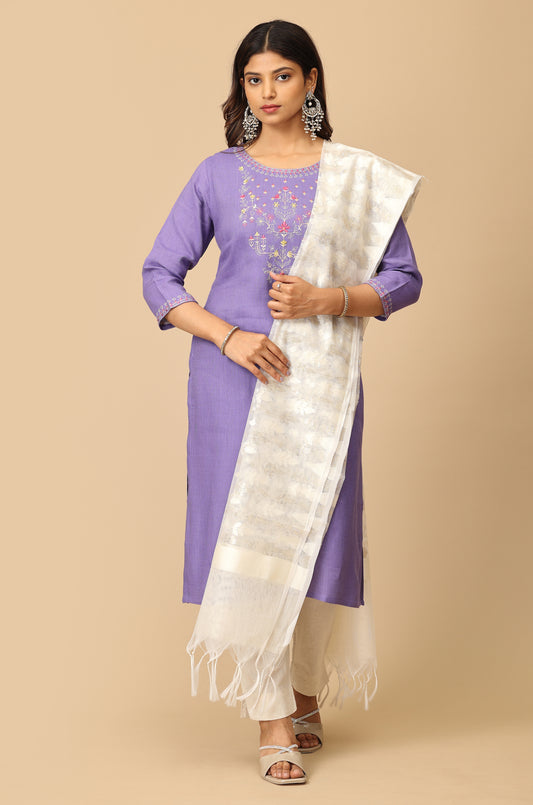 Lilac Matty Straight Embroidery Kurti