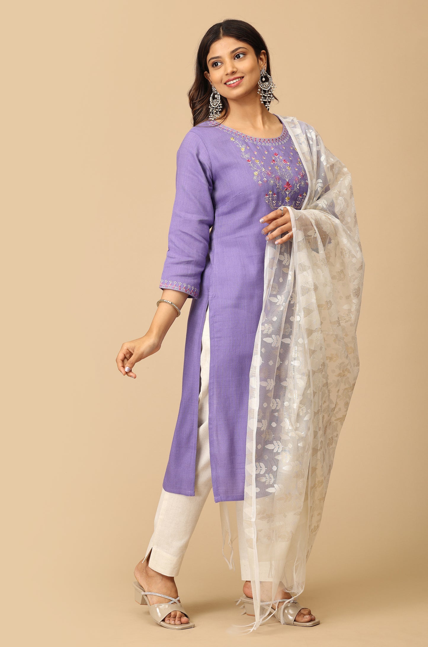 Lilac Matty Straight Embroidery Kurti