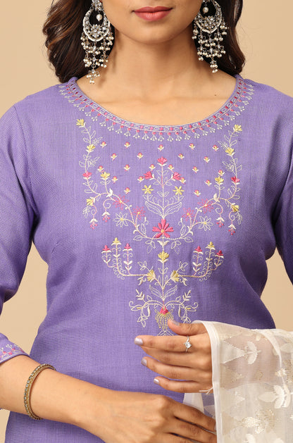 Lilac Matty Straight Embroidery Kurti