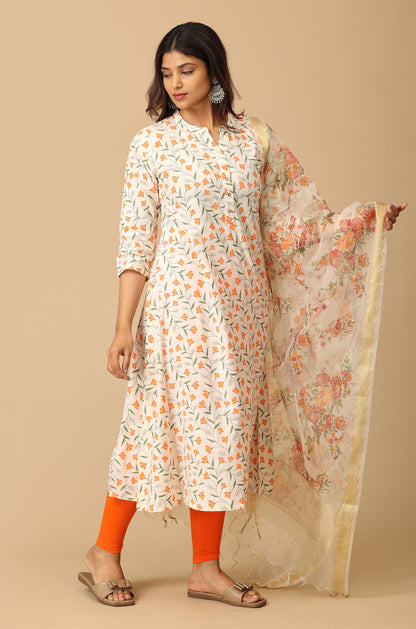 Ivory Rayon Slub Printed Kurti