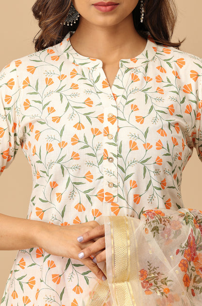 Ivory Rayon Slub Printed Kurti