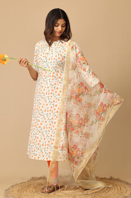 Ivory Rayon Slub Printed Kurti