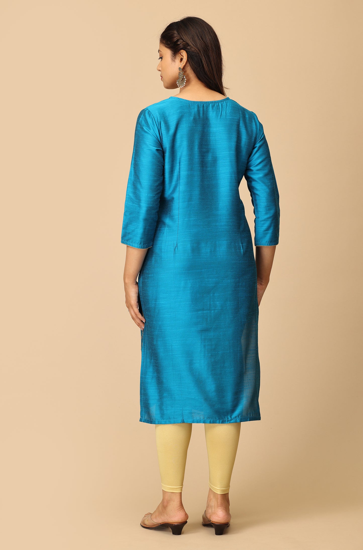 Sky Blue Gold Print Straight Kurta