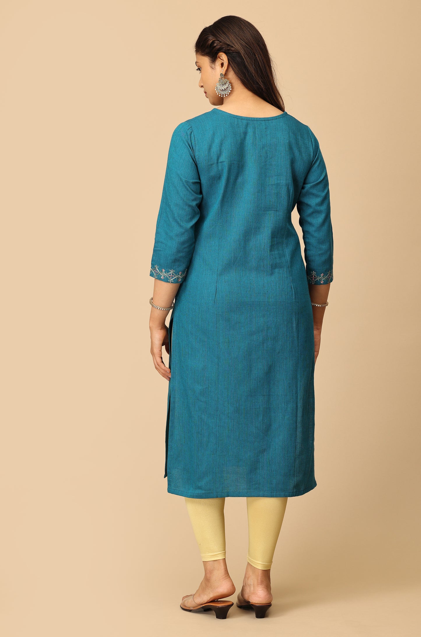 Peacock Blue Khadi Embroidery Kurti
