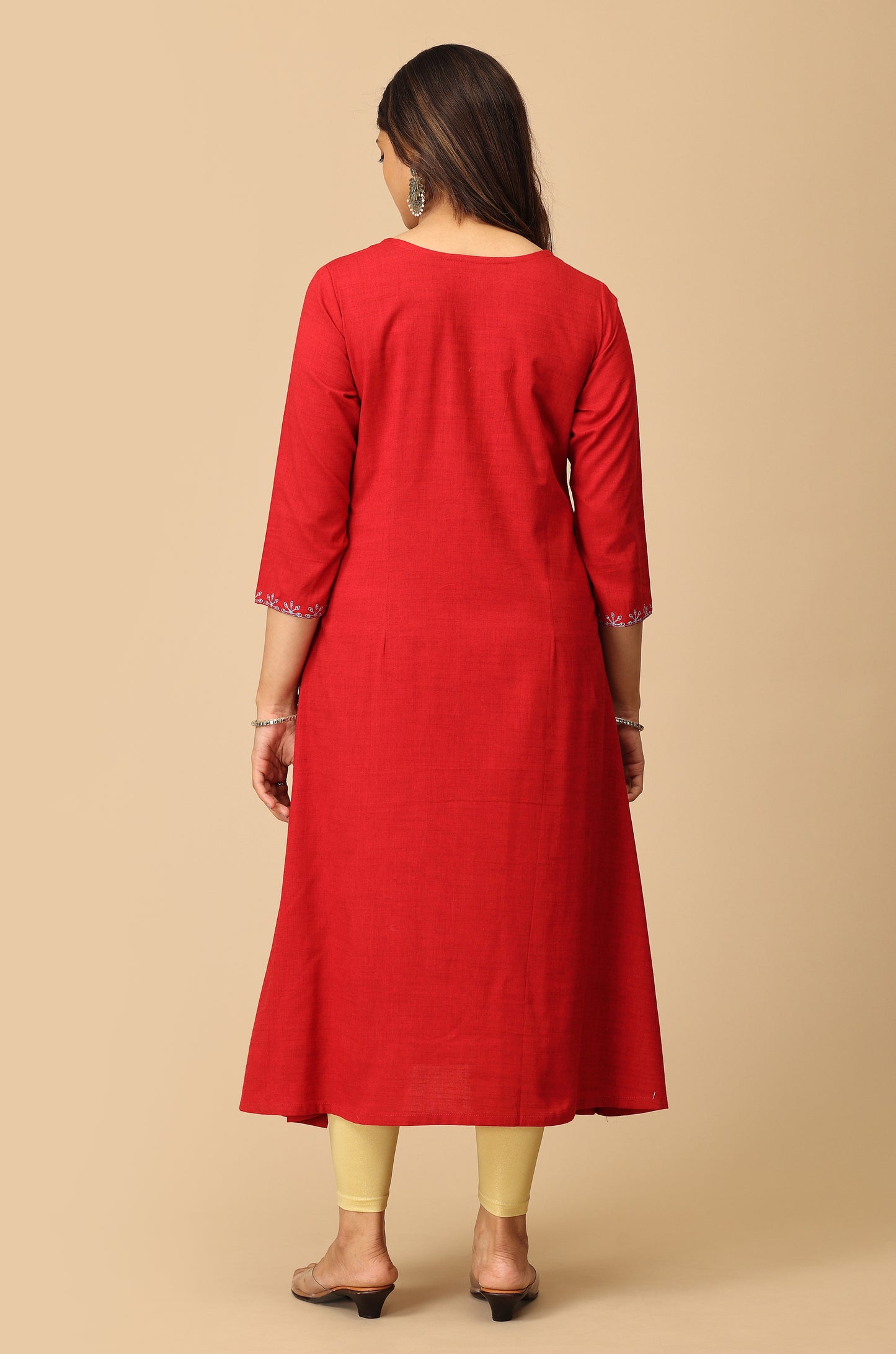 Maroon Rayon Slub Embroidery Kurti