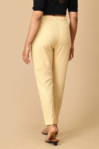 Beige Cotton Trouser Fit with Drawstring Cigarette Pant