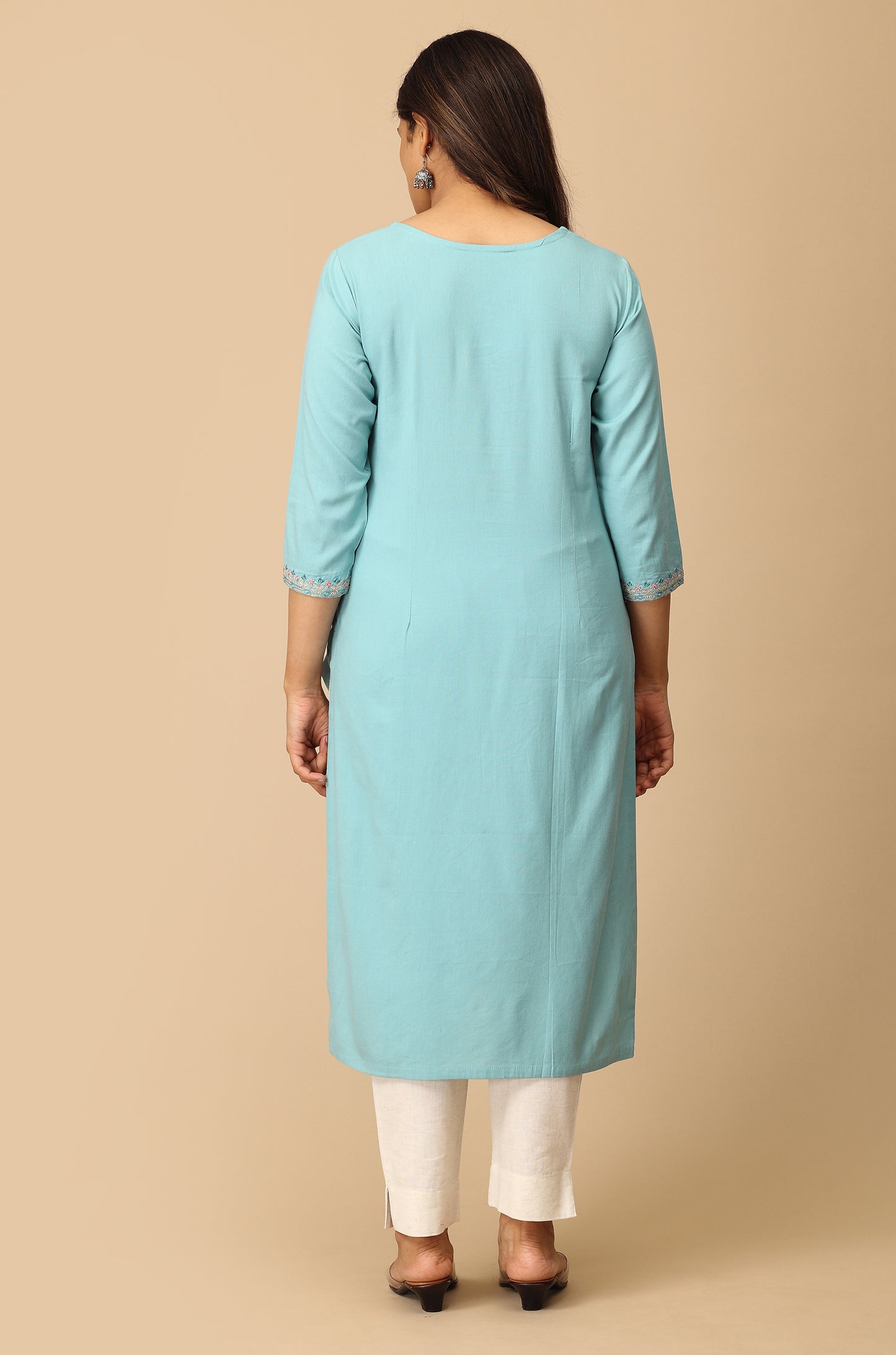 Light Teal BB Cotton Embroidery Kurti