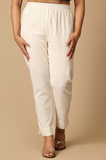 Ivory Cotton Trouser Fit with Drawstring Cigarette Pant