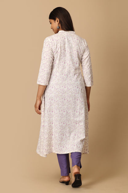 Off White Viscose Printed & Embroidery KurtI