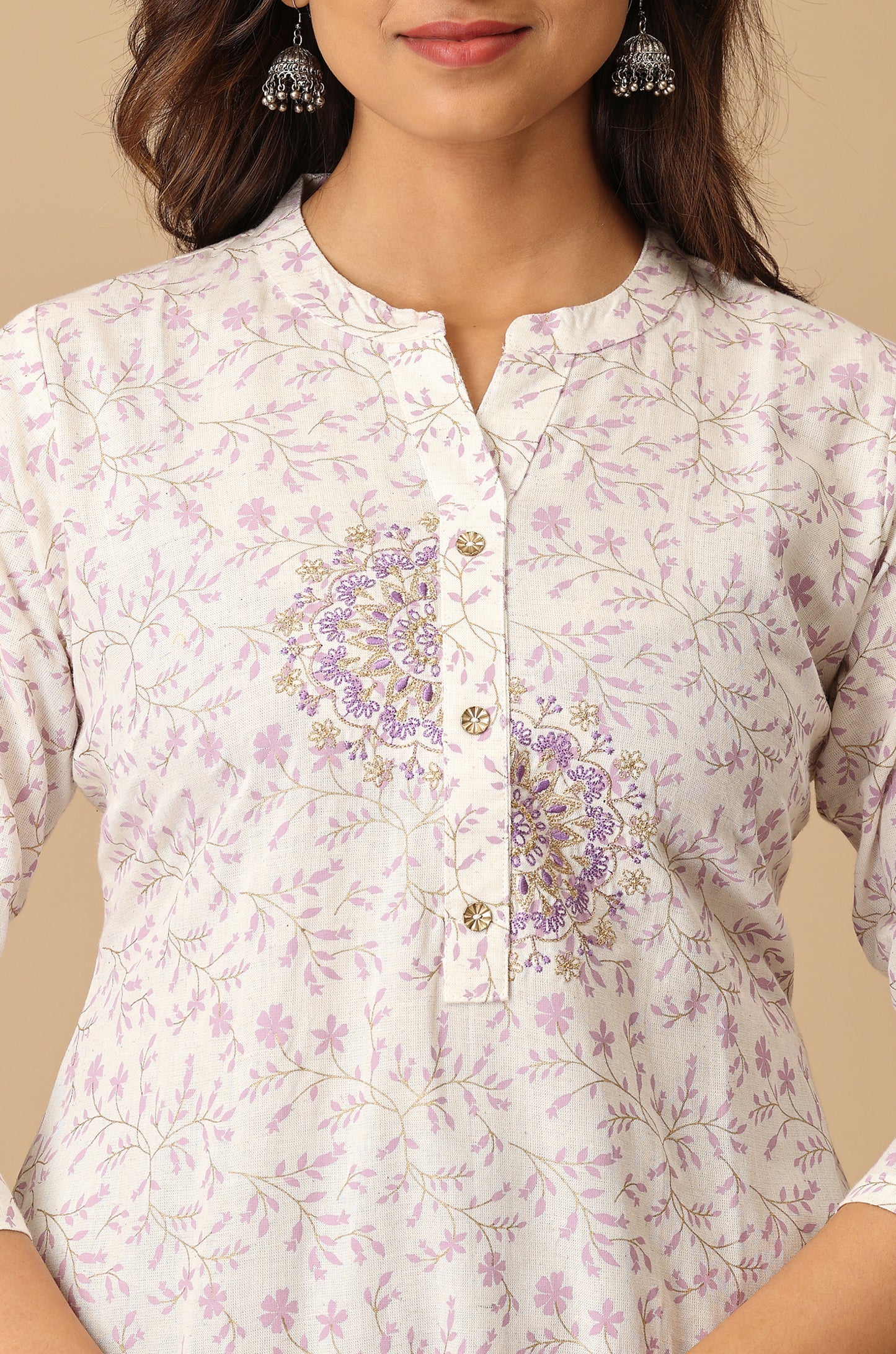 Off White Viscose Printed & Embroidery KurtI