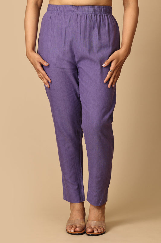 Purple Khadi Trouser Fit with Drawstring Cigarette Pant
