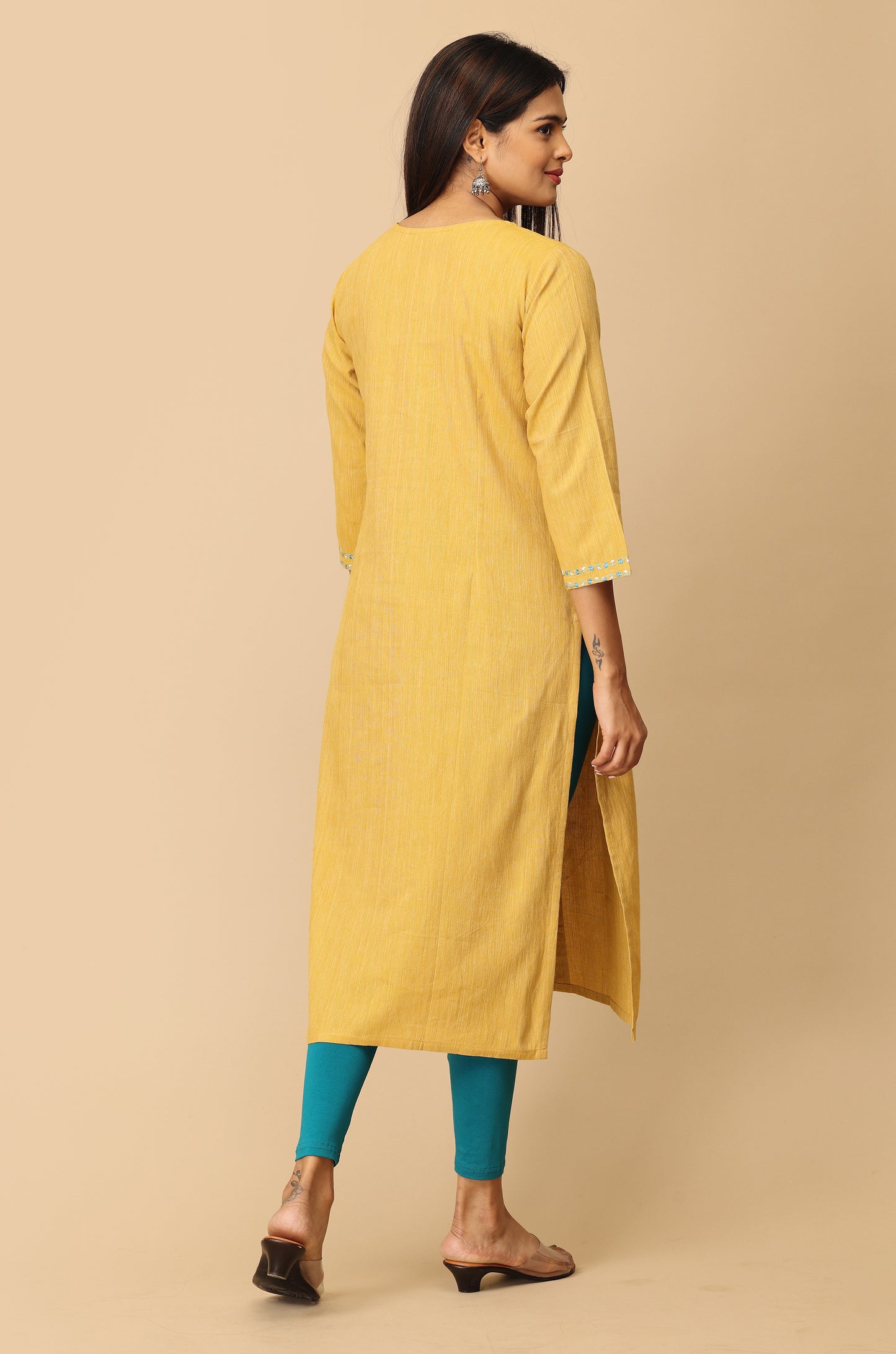 Mustard Khadi Embroidery Kurti