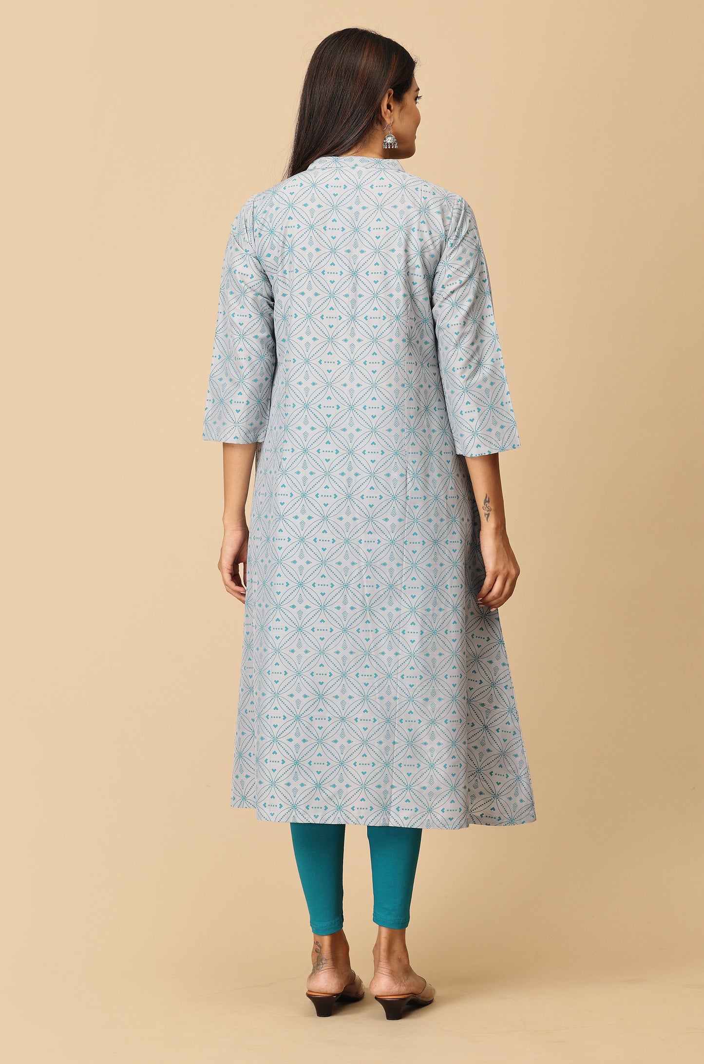 Grey Slub Silk Printed Kurti