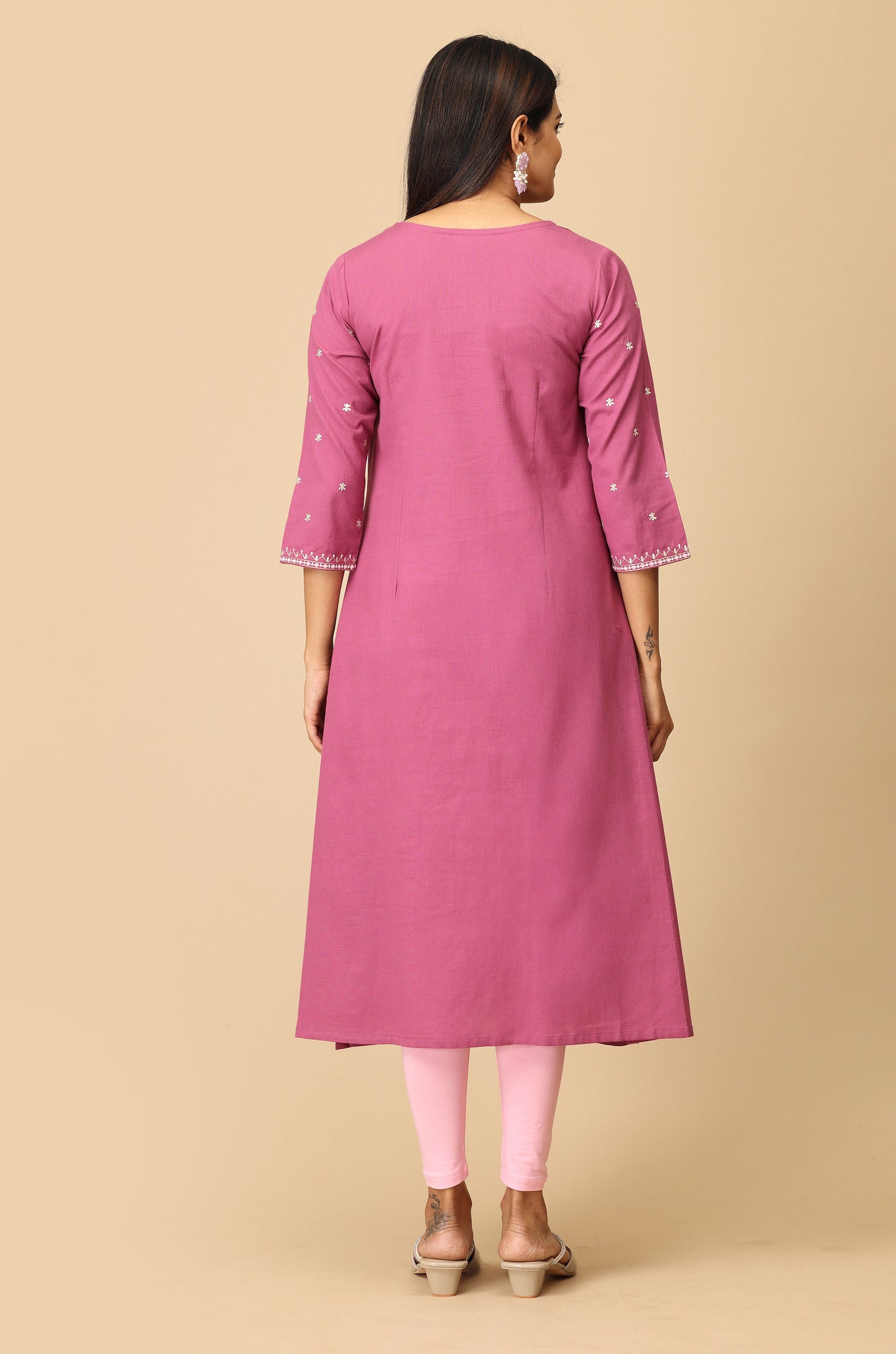 Mauve Malai Cotton Embroidery Kurti