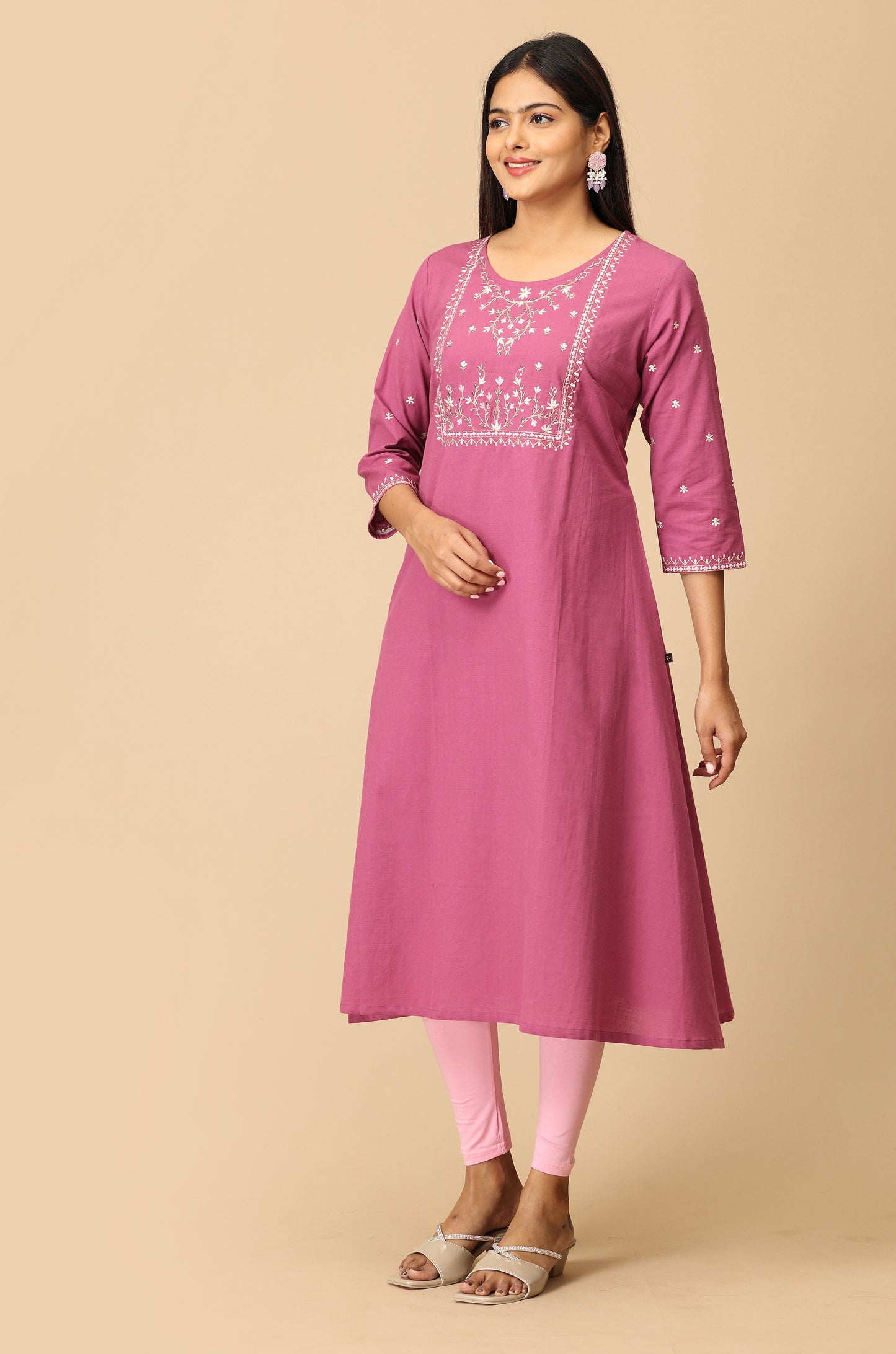 Mauve Malai Cotton Embroidery Kurti