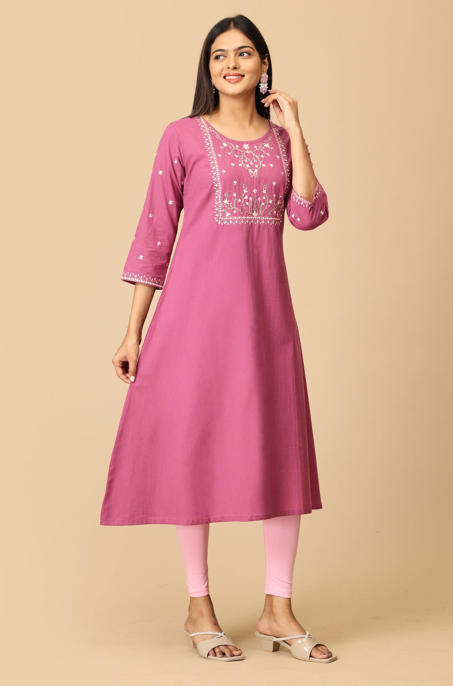 Mauve Malai Cotton Embroidery Kurti