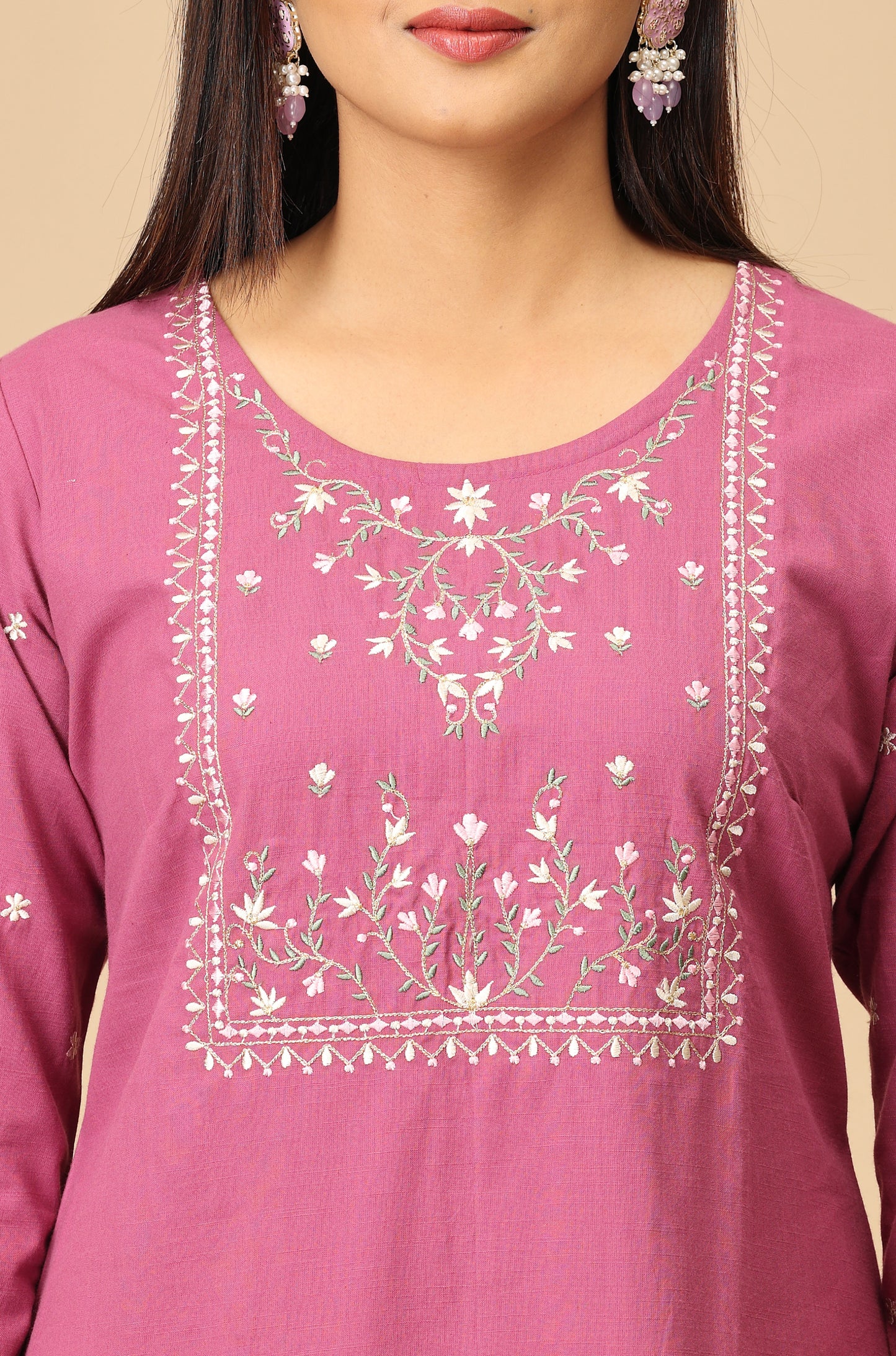 Mauve Malai Cotton Embroidery Kurti