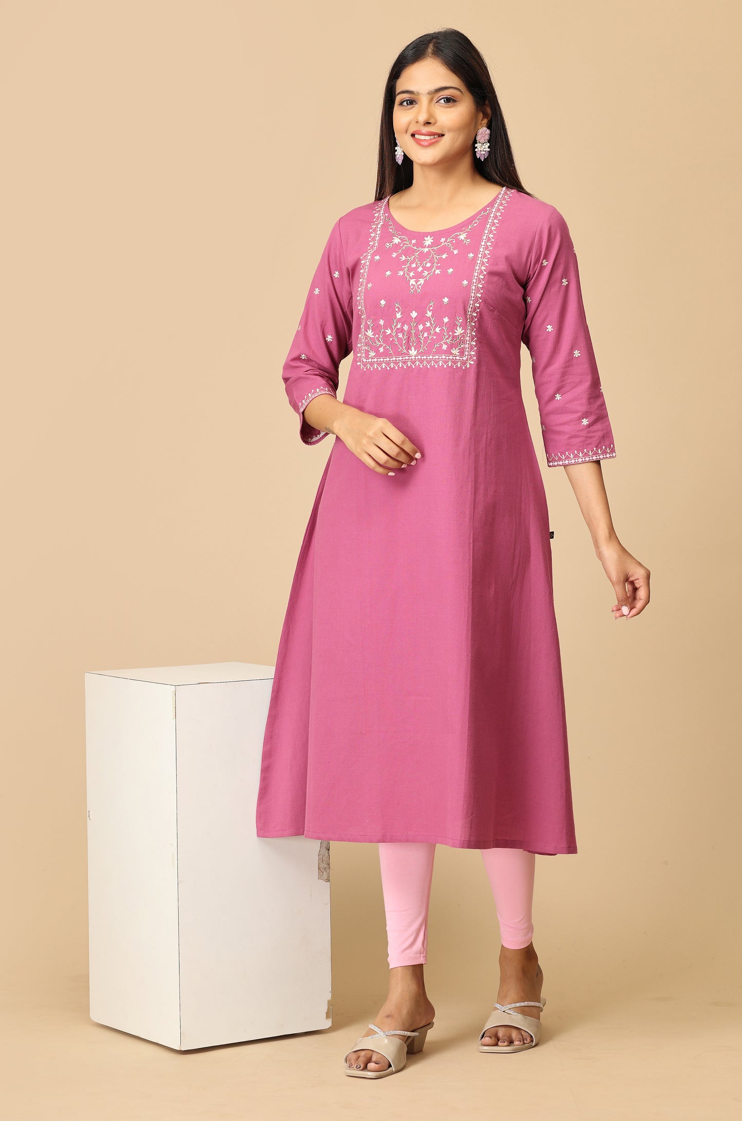 Mauve Malai Cotton Embroidery Kurti