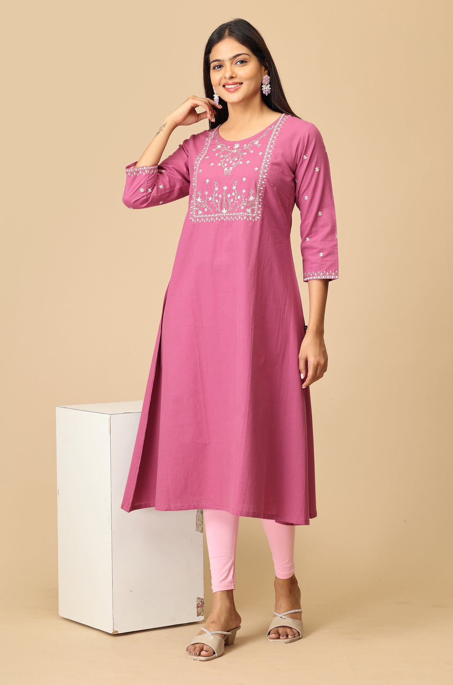 Mauve Malai Cotton Embroidery Kurti
