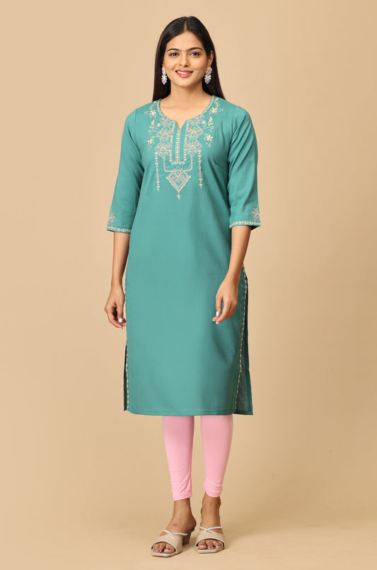 Light Green BB Cotton Embroidery Kurti