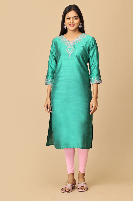 Green Sequence Embroidery Kurti