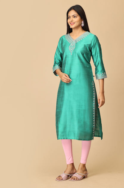 Green Sequence Embroidery Kurti