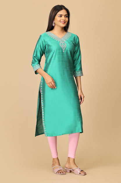 Green Sequence Embroidery Kurti