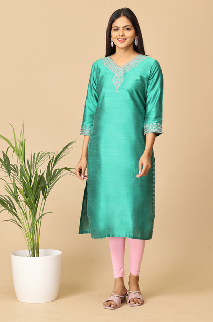 Green Sequence Embroidery Kurti