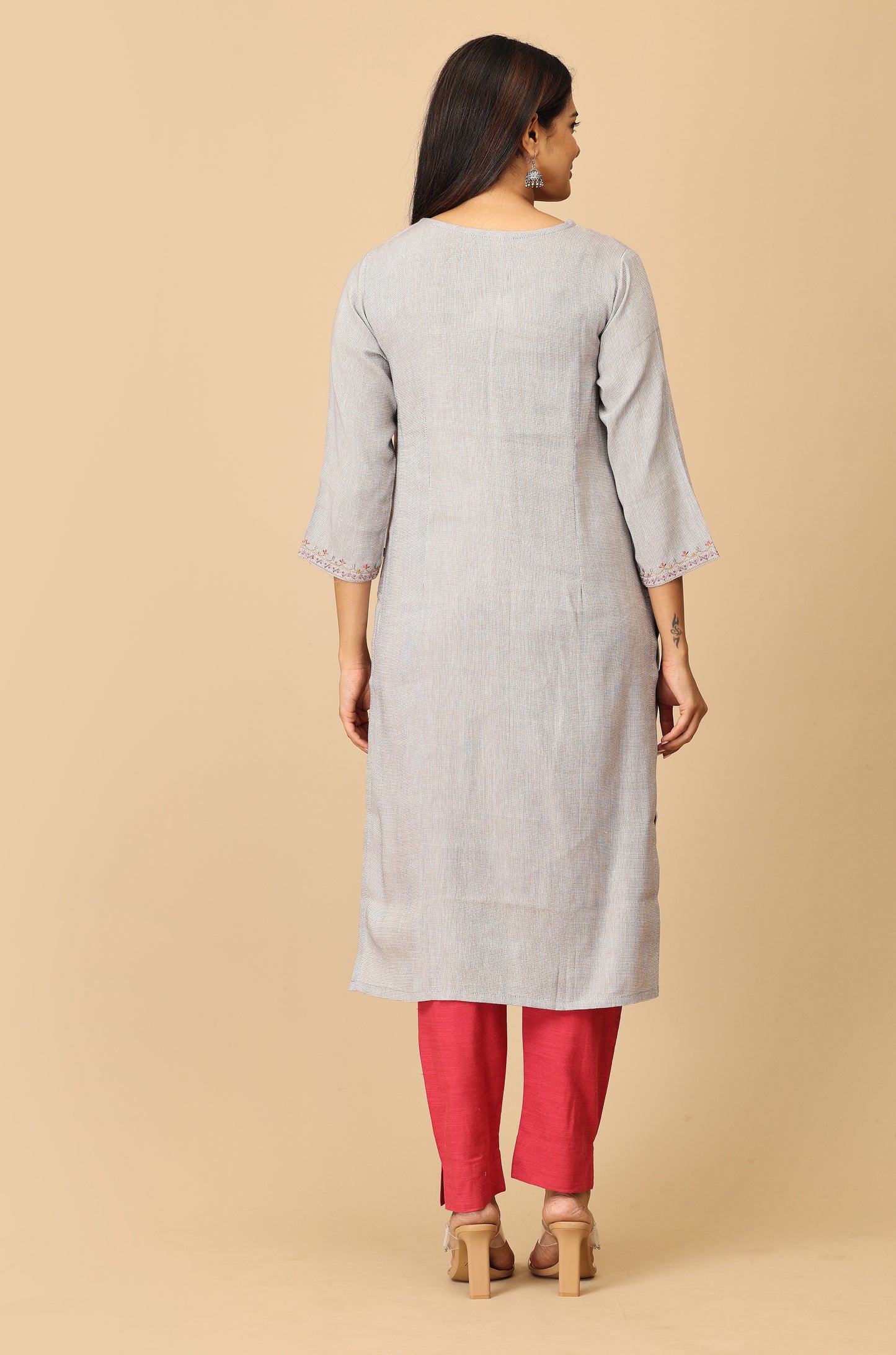 Grey Matty Straight Embroidery Kurti