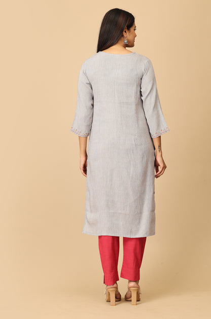 Grey Matty Straight Embroidery Kurti