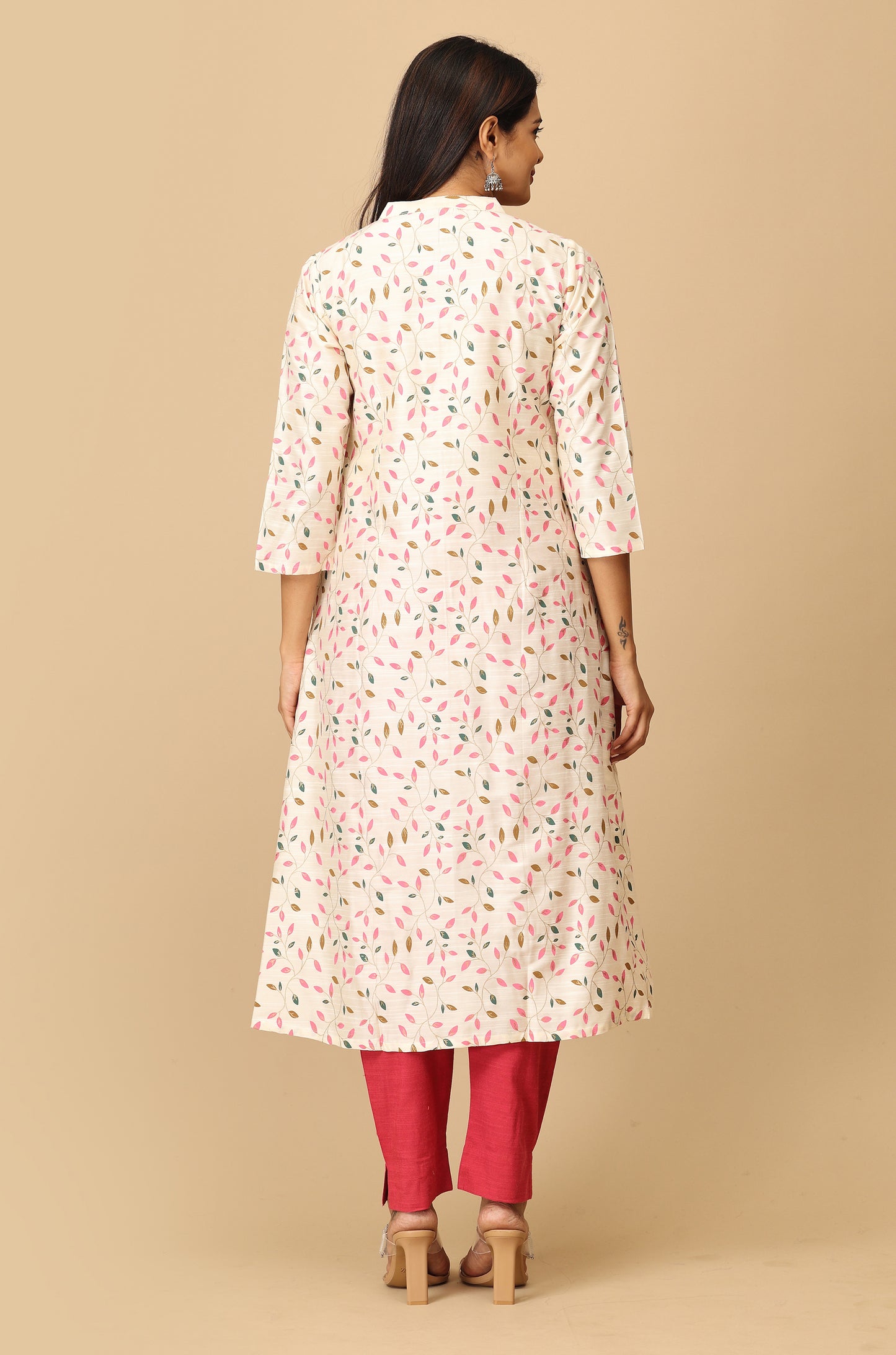 Ivory Slub Silk Printed Kurti