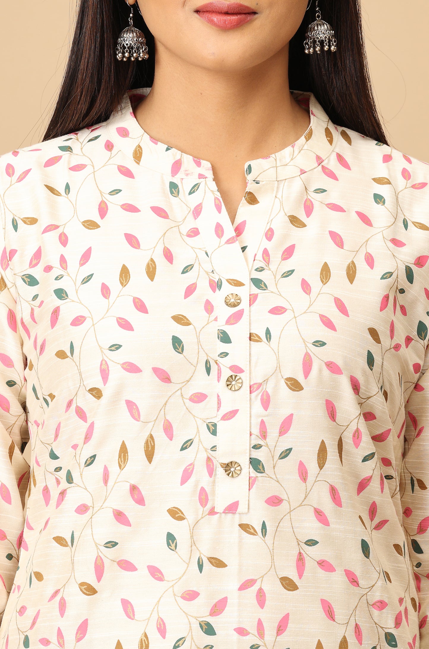 Ivory Slub Silk Printed Kurti