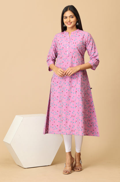 Mauve Slub Silk Printed Kurti