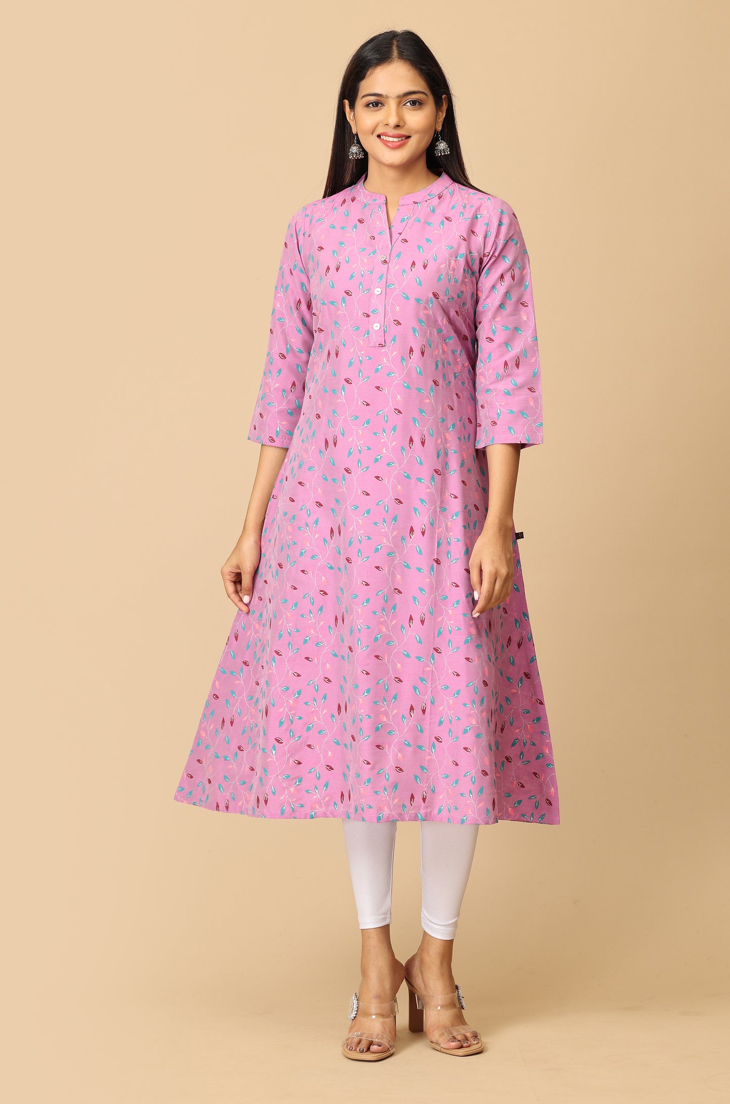 Mauve Slub Silk Printed Kurti