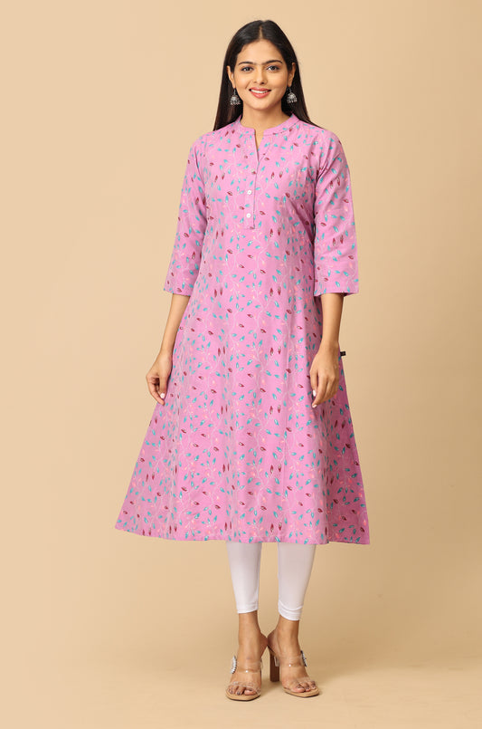 Mauve Slub Silk Printed Kurti