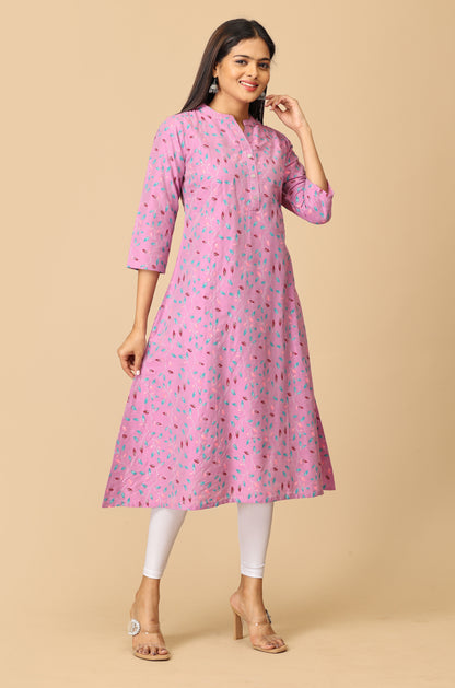 Mauve Slub Silk Printed Kurti