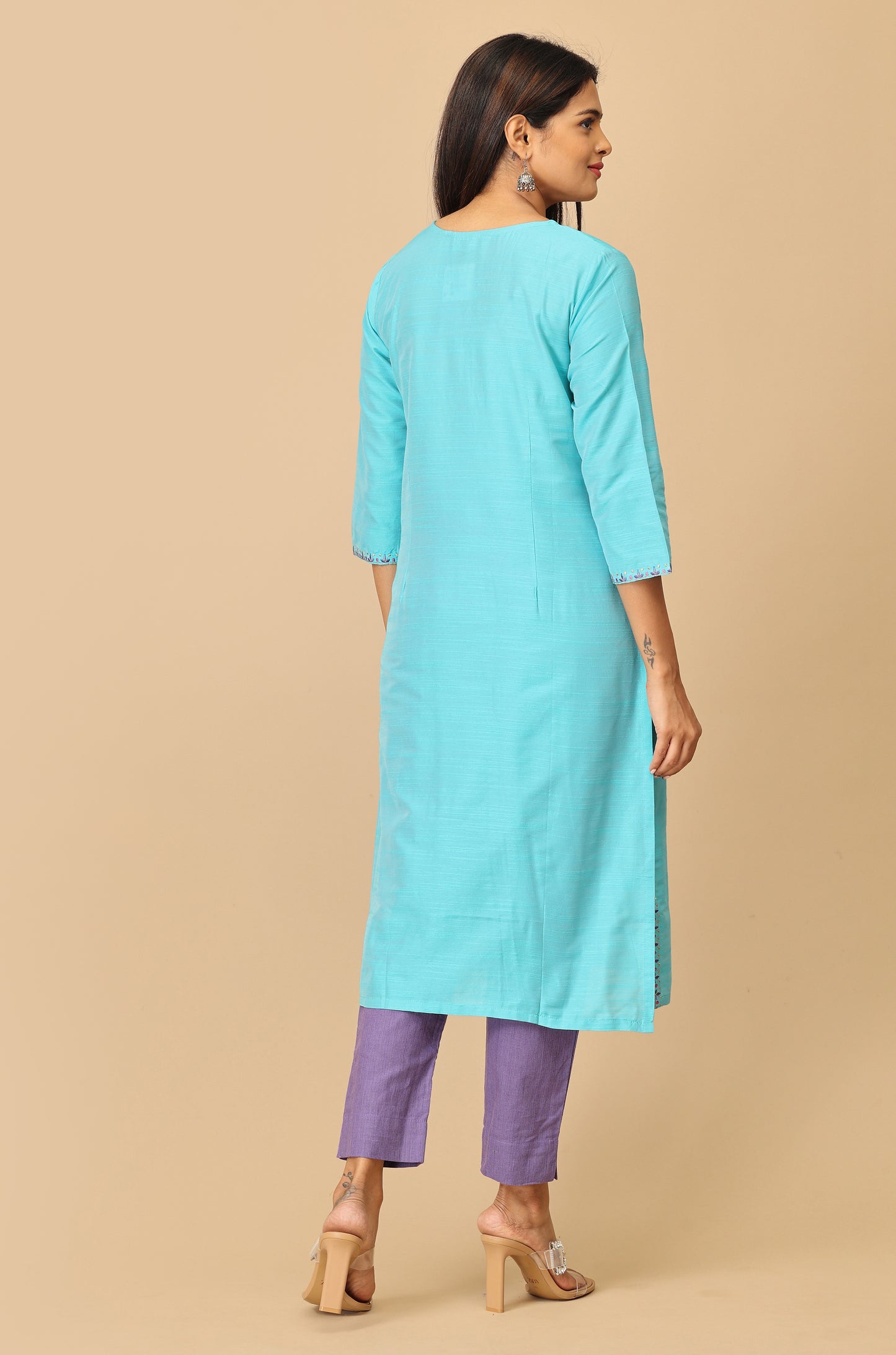 Teal Slub Silk Embroidery